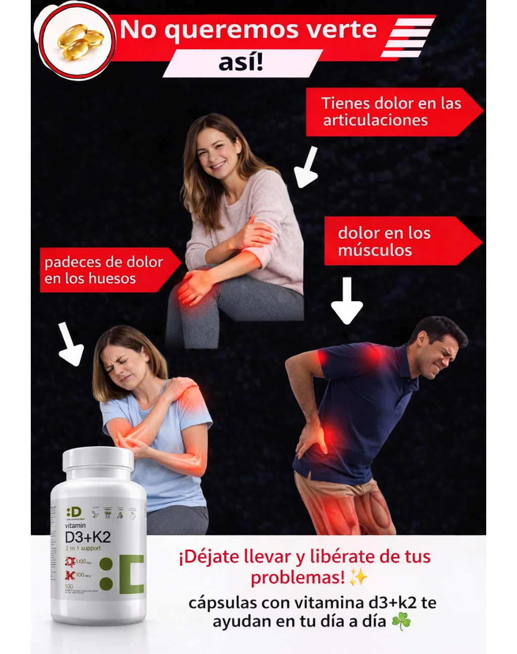 Vitamina D3+K2 Premium Huesos Fuertes Defensas Activas