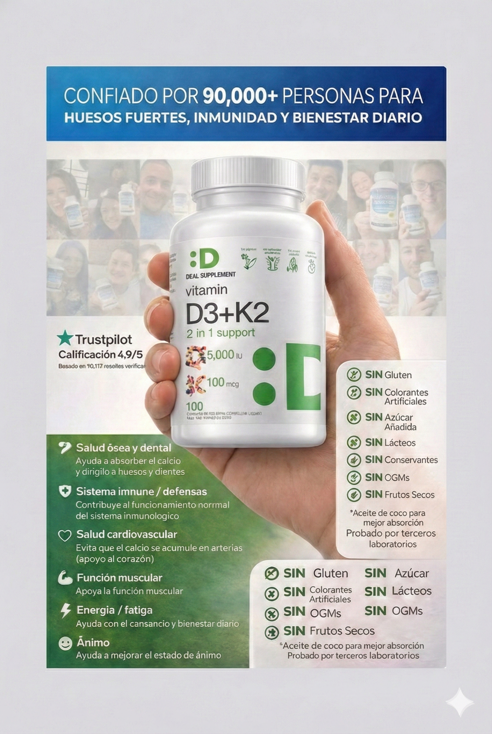 Vitamina D3+K2 Premium Huesos Fuertes Defensas Activas