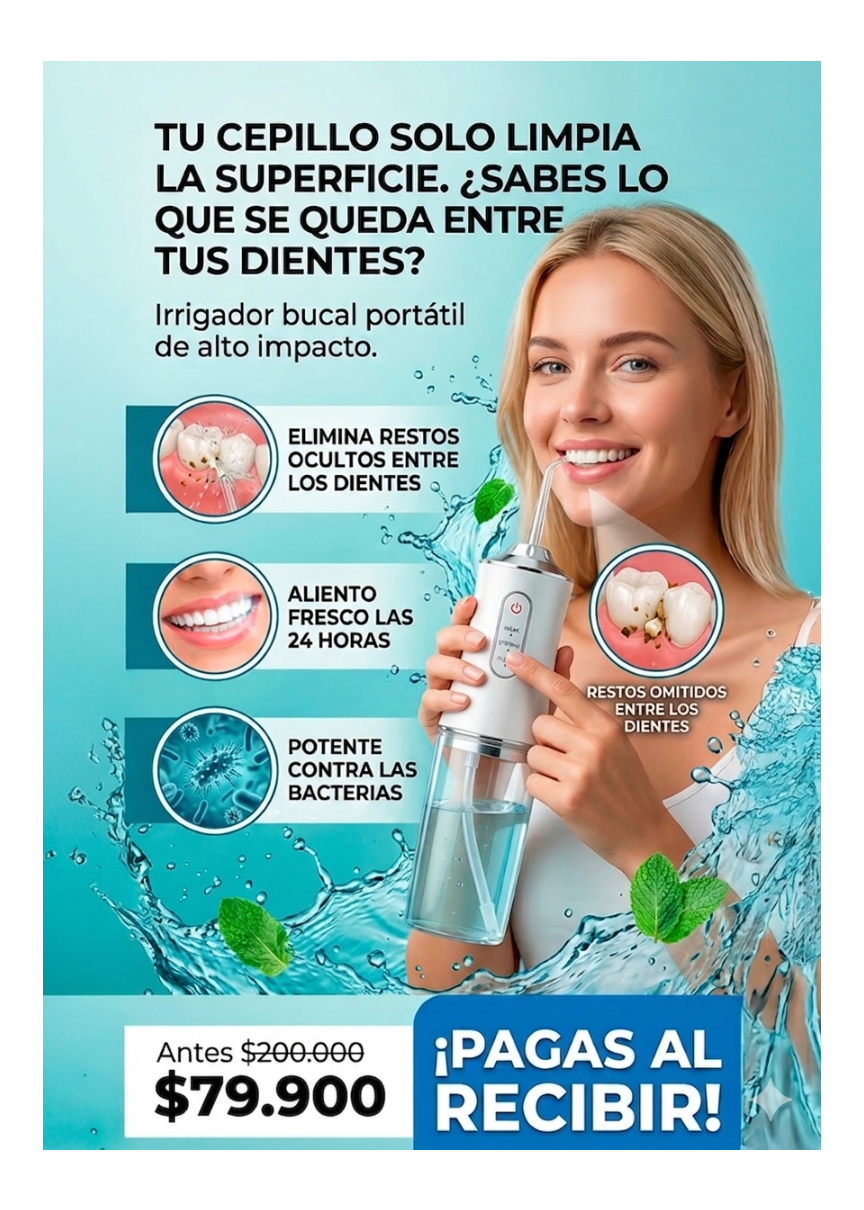 IRRIGADOR BUCAL PREMIUM DEL 2026 + CEPILLO ELÉCTRICO PREMIUM (GRATIS) !